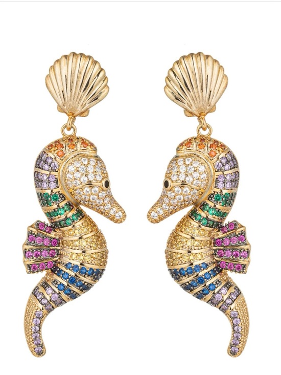 eye candy Jewelry - Eye candy Gold Multicolor Seahorse Drop Earrings